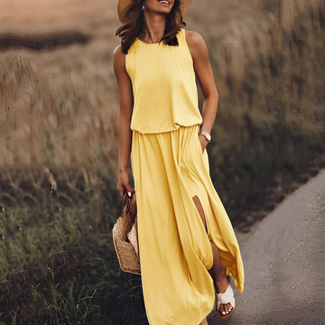 Agnes - Gemütliches, ärmelloses Damen-Maxikleid