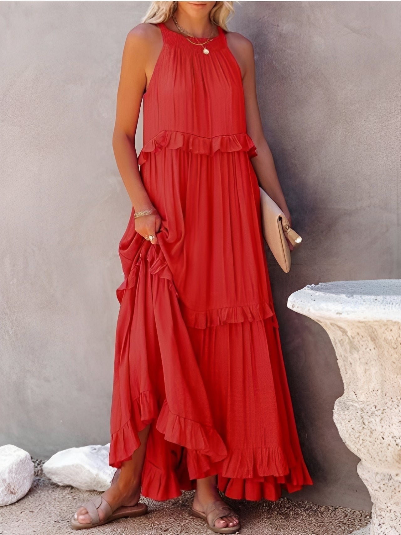 Zanna - Elegantes ärmelloses Kleid mit Rüschen für Frauen