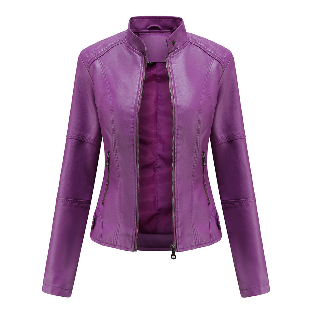 Claudia – Biker-Lederjacke mit Stehkragen