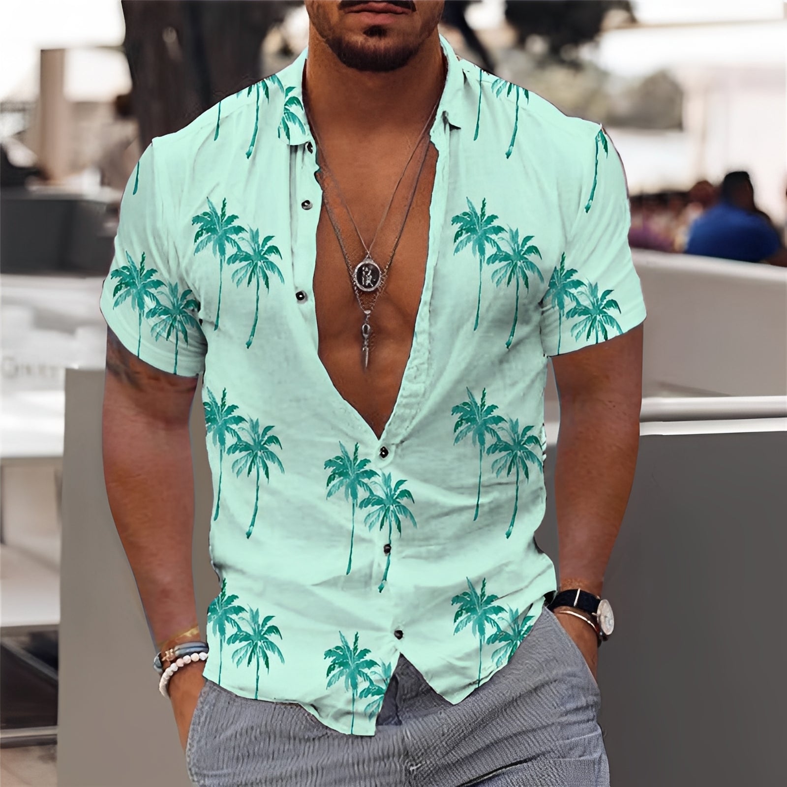 Hector - Elegantes Hemd für Männer mit Palmenmuster