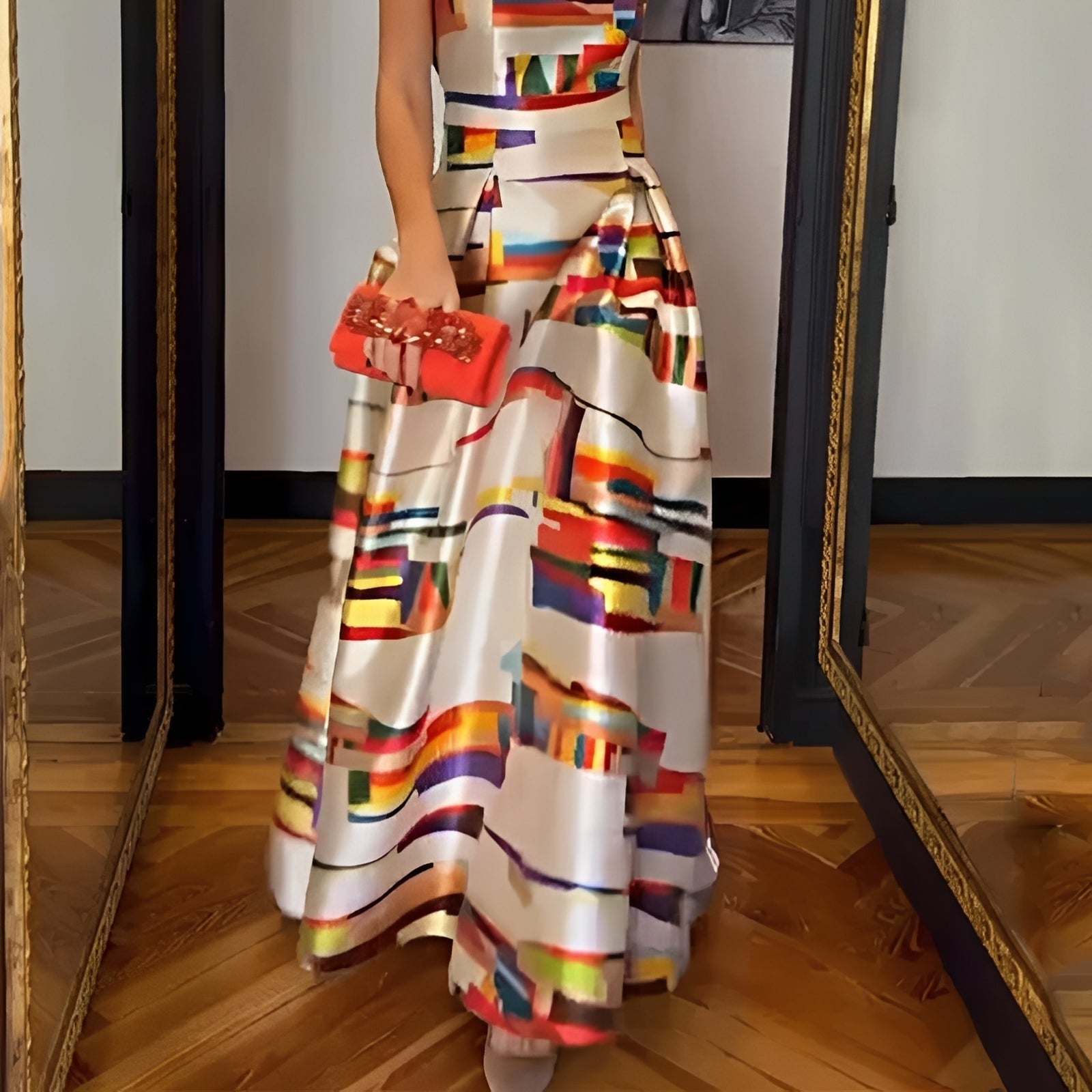 Louisa - Stilvolles Maxikleid mit geometrischem Muster für Damen
