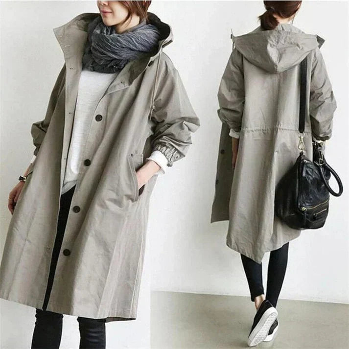 Mara – Wasserdichter Trenchcoat mit Kapuze für regnerische Tage