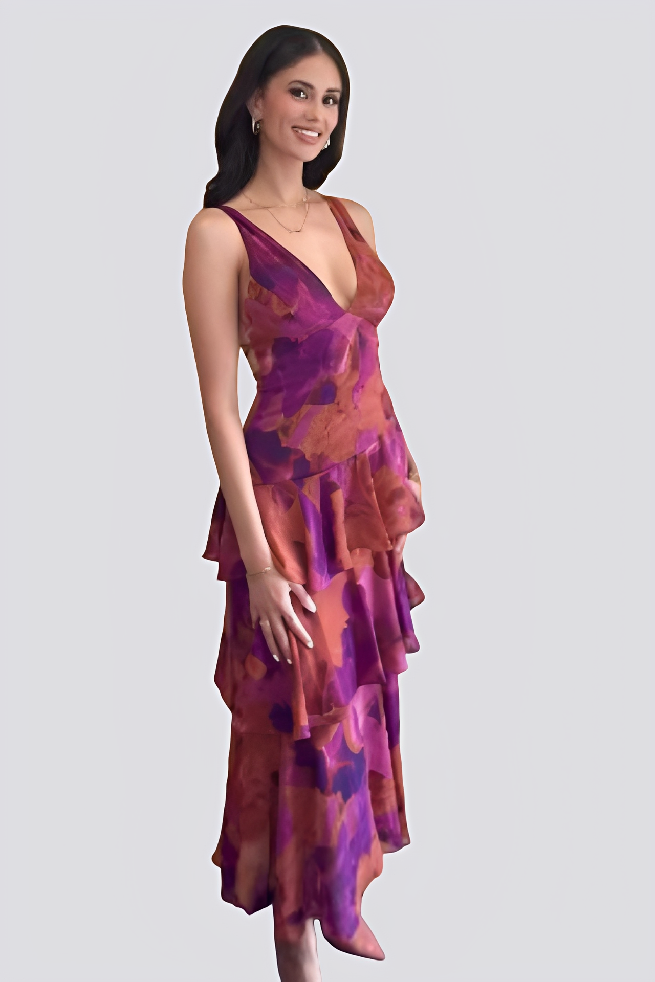 Hazel - Damen Maxikleid mit Blumenmuster und offenem Rücken
