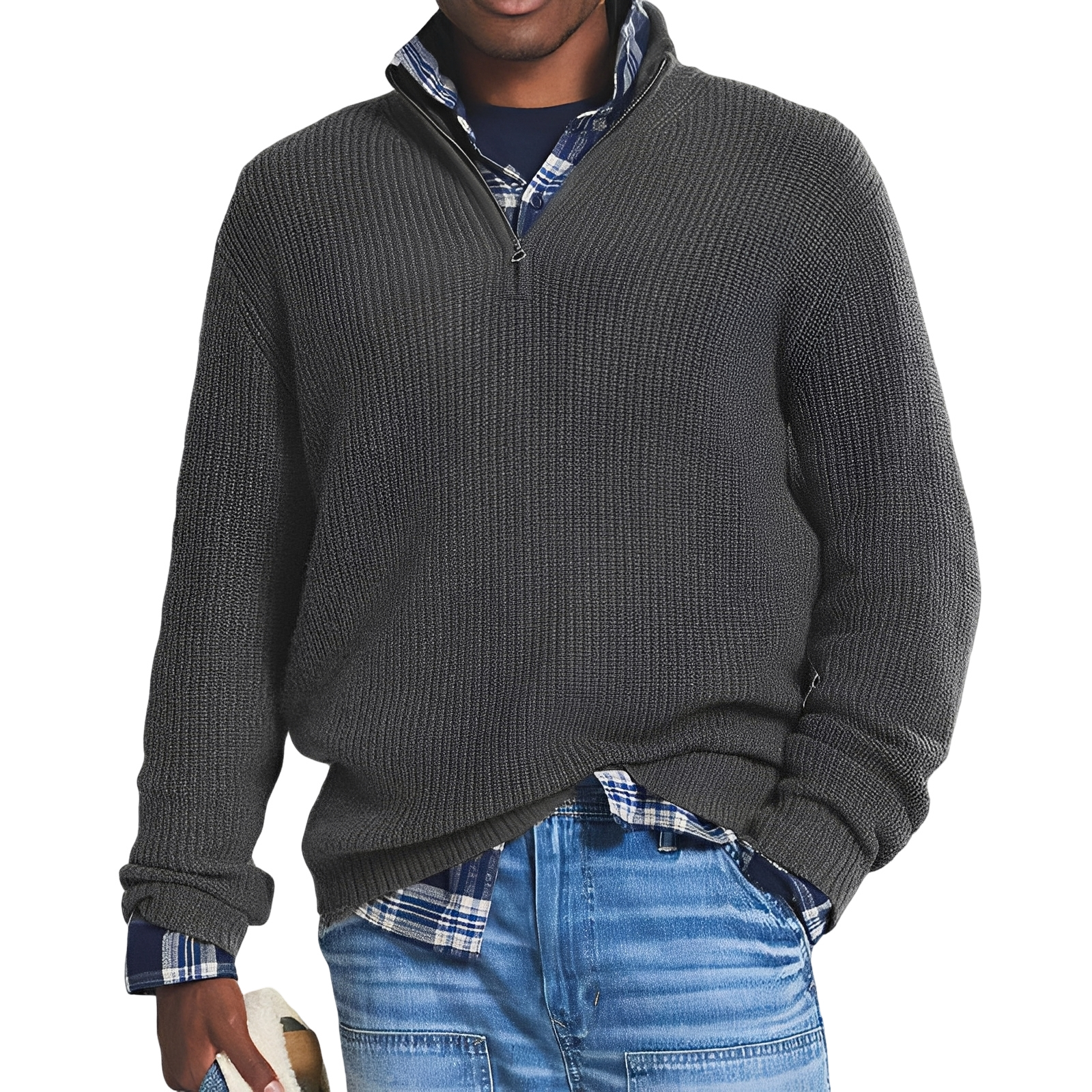 Jeffrey - Herren-Retro-Pullover mit Viertelreißverschluss