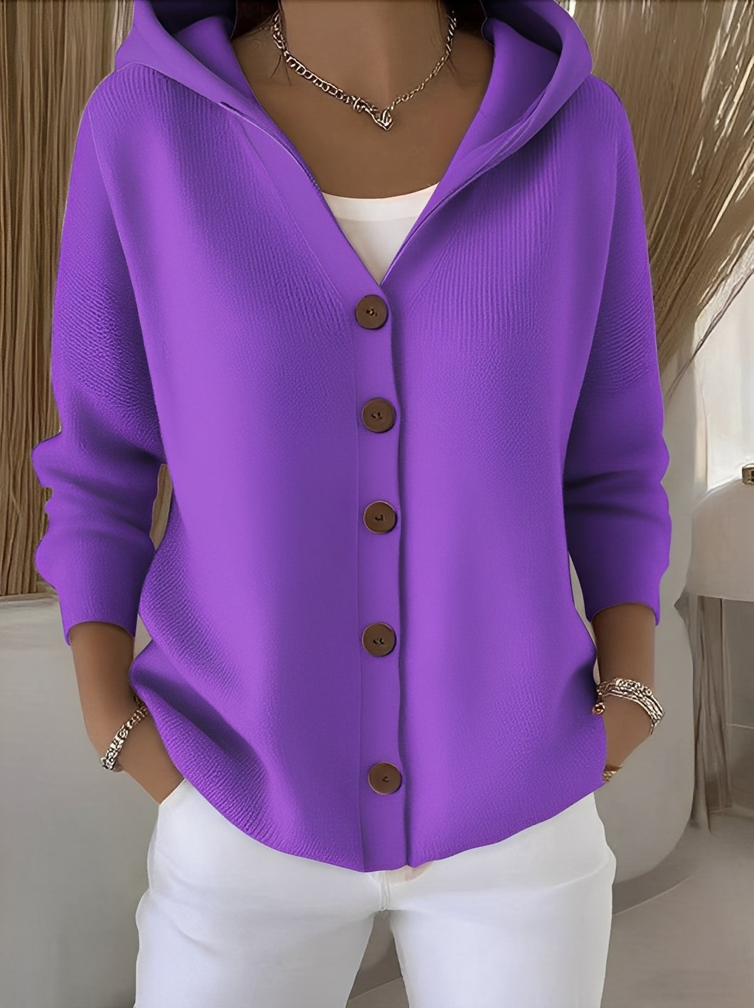 Ryanne - Bequeme Langarm-Kapuzen-Strickjacke für Damen