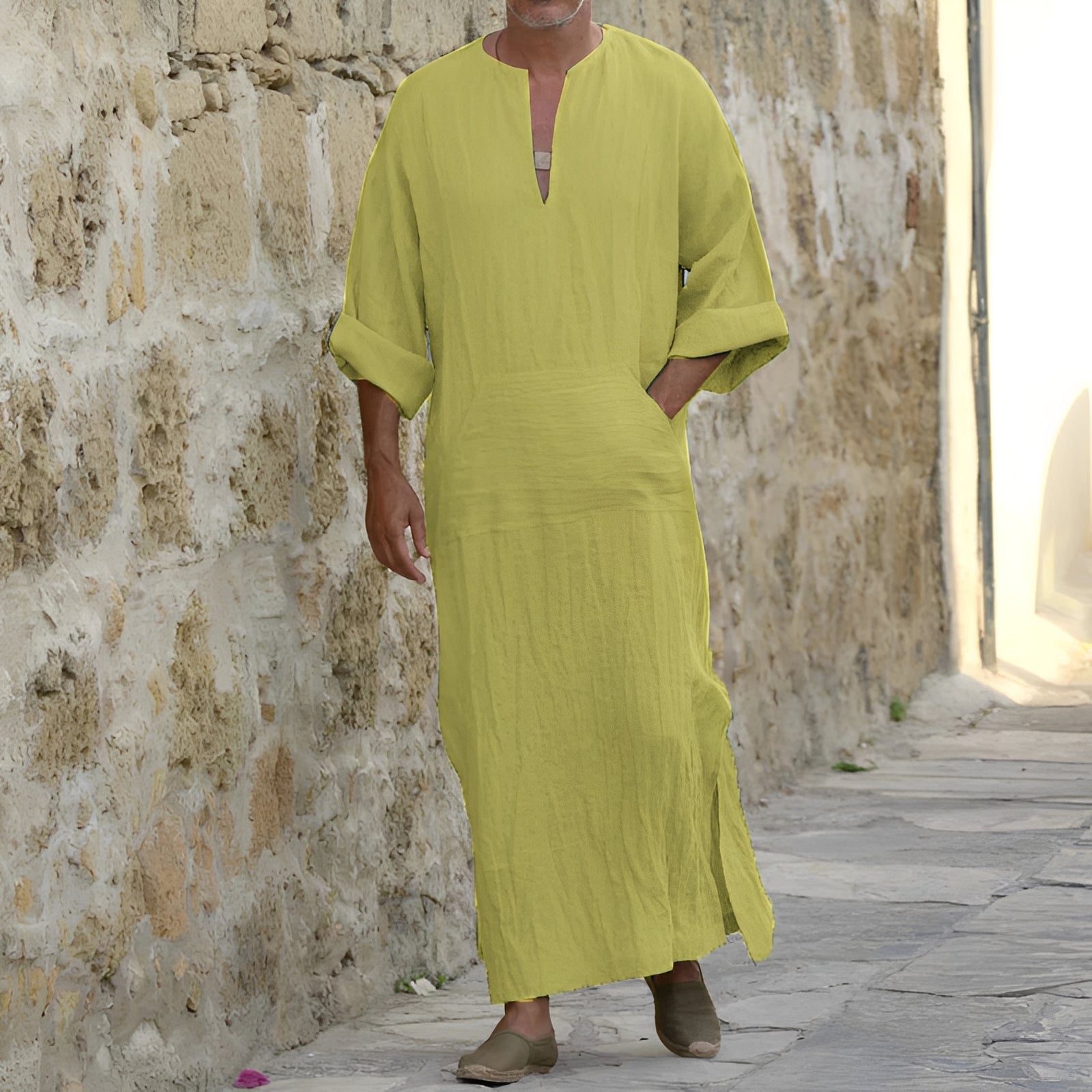 Josiah - Langes, einfaches Herrenhemdkleid mit Schlitz