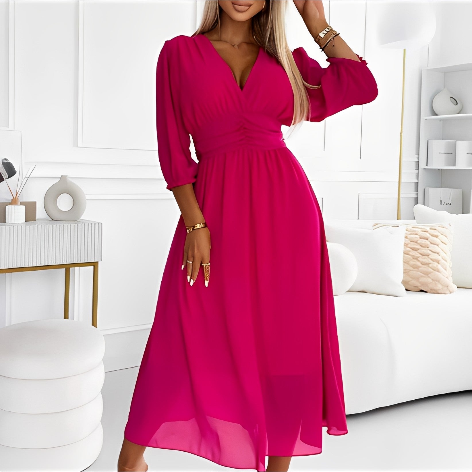 Amelia - Damen-Wickelkleid mit langen Ärmeln, leger geschnitten