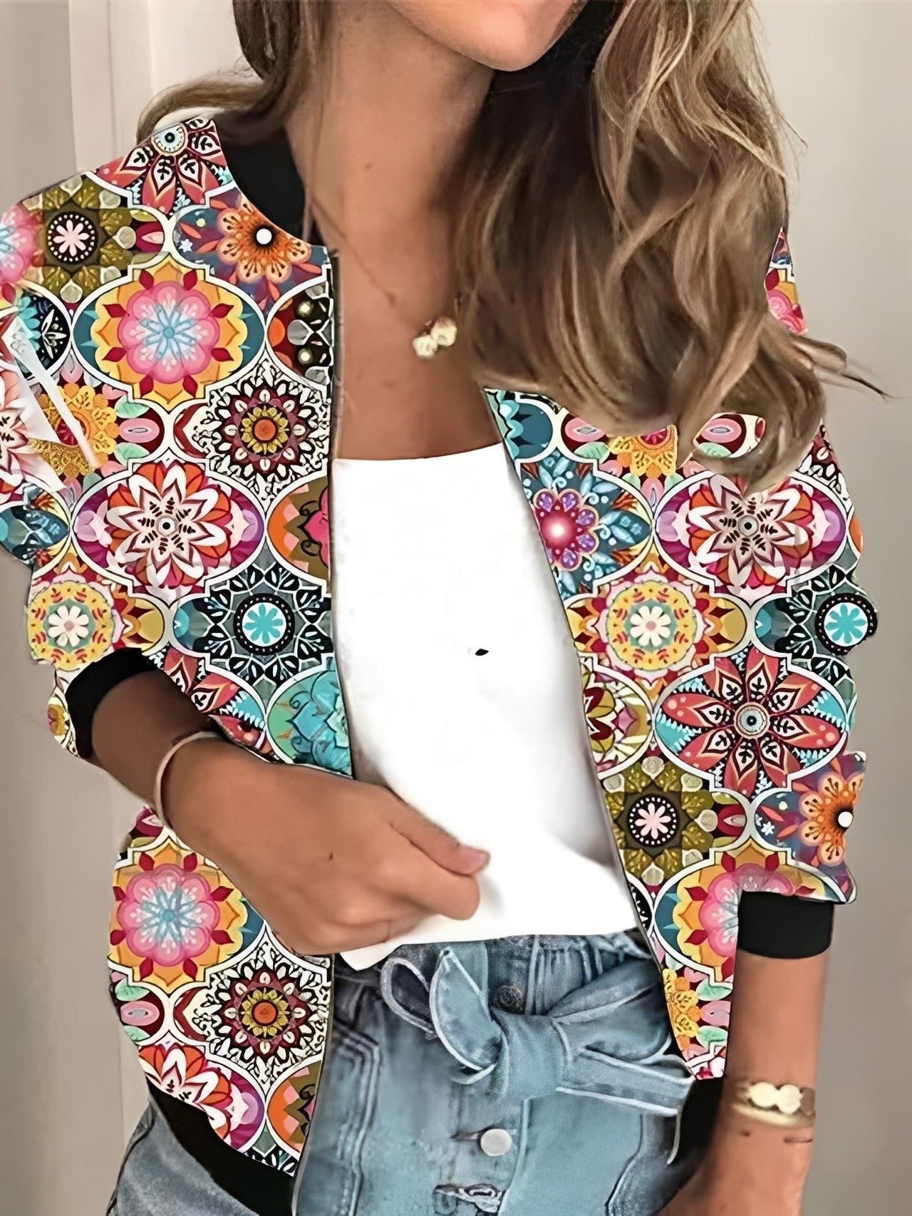 Elsie - Modische Damenjacke mit Reißverschluss und Blumenmuster
