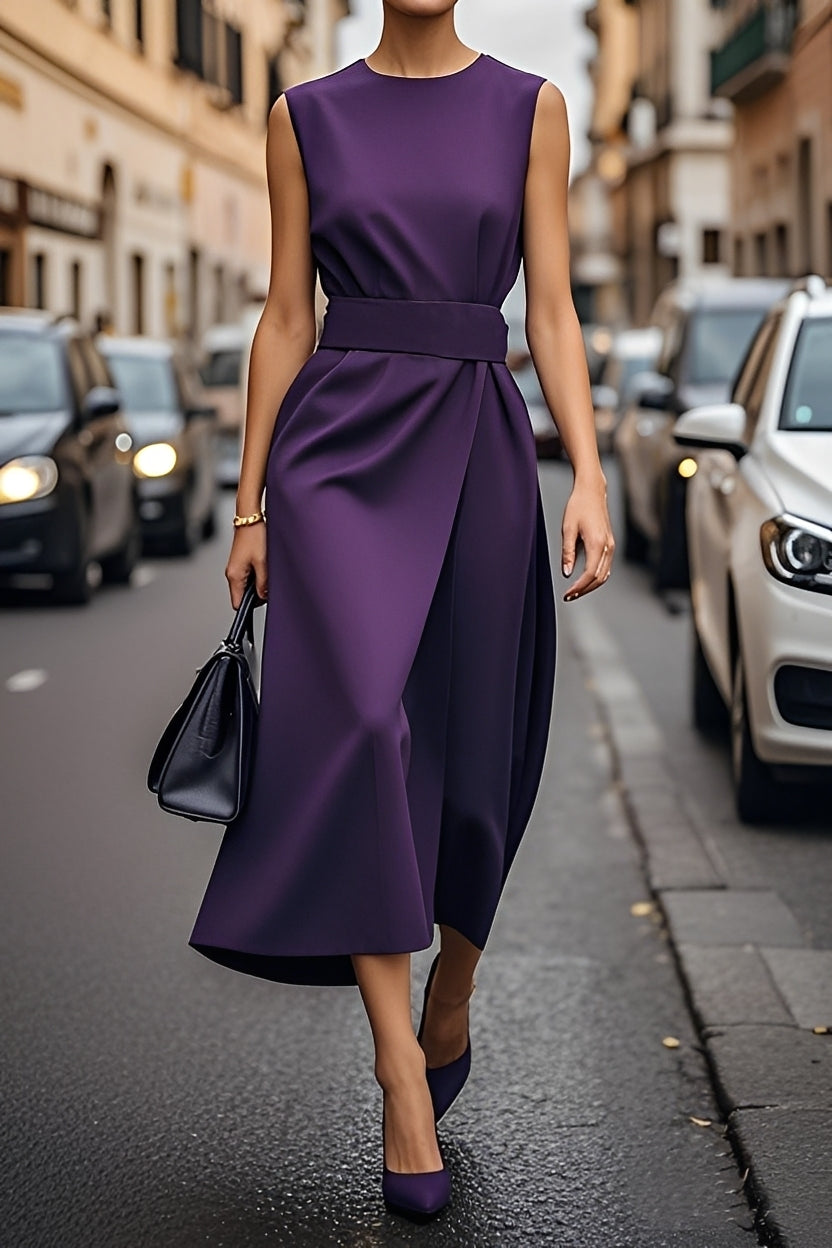 Karly - Damen-Midikleid ohne Ärmel mit Taillengürtel