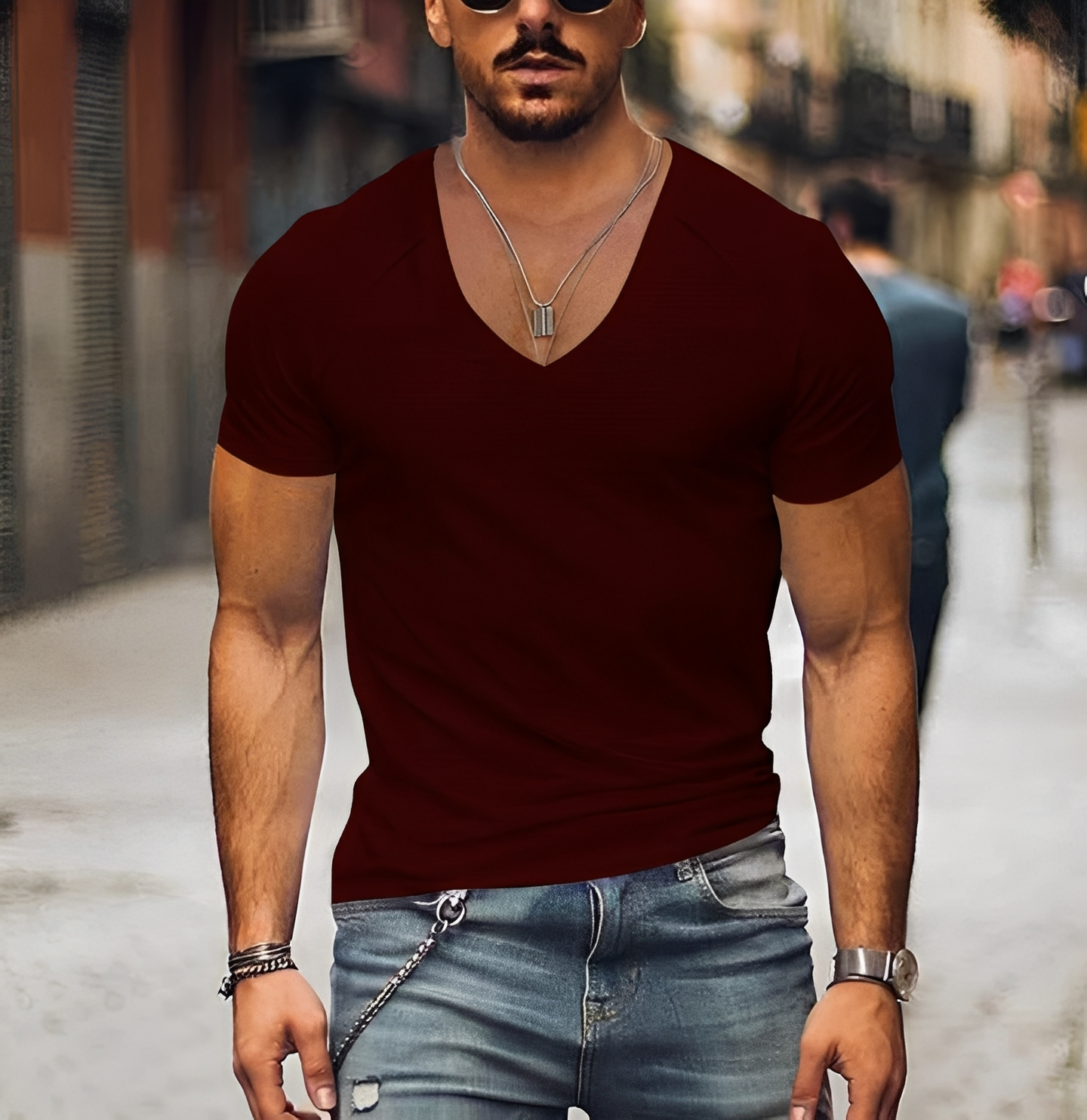 Rojan - Herren T-Shirt mit moderne V-Ausschnitt