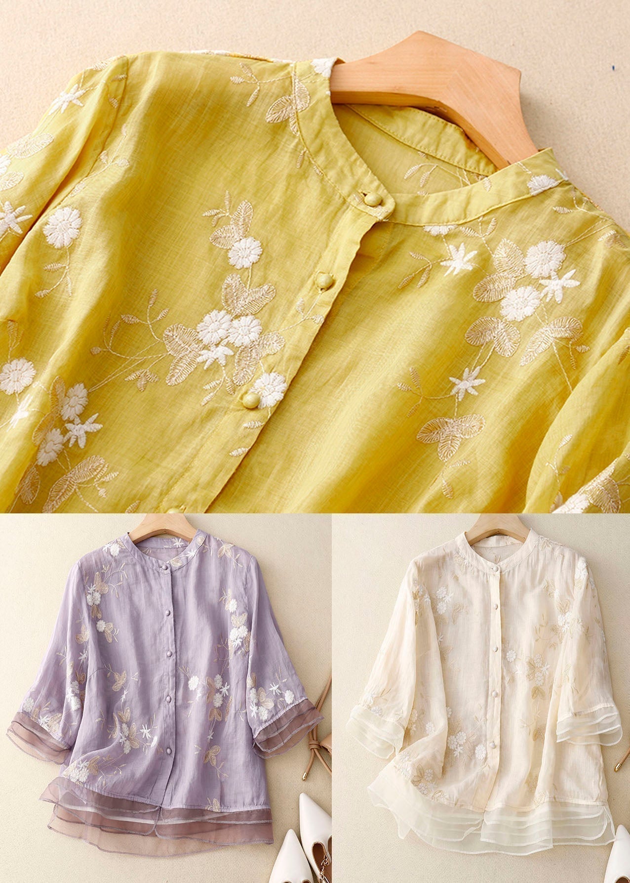 Elaine - Vielseitige Bluse mit Stickerei