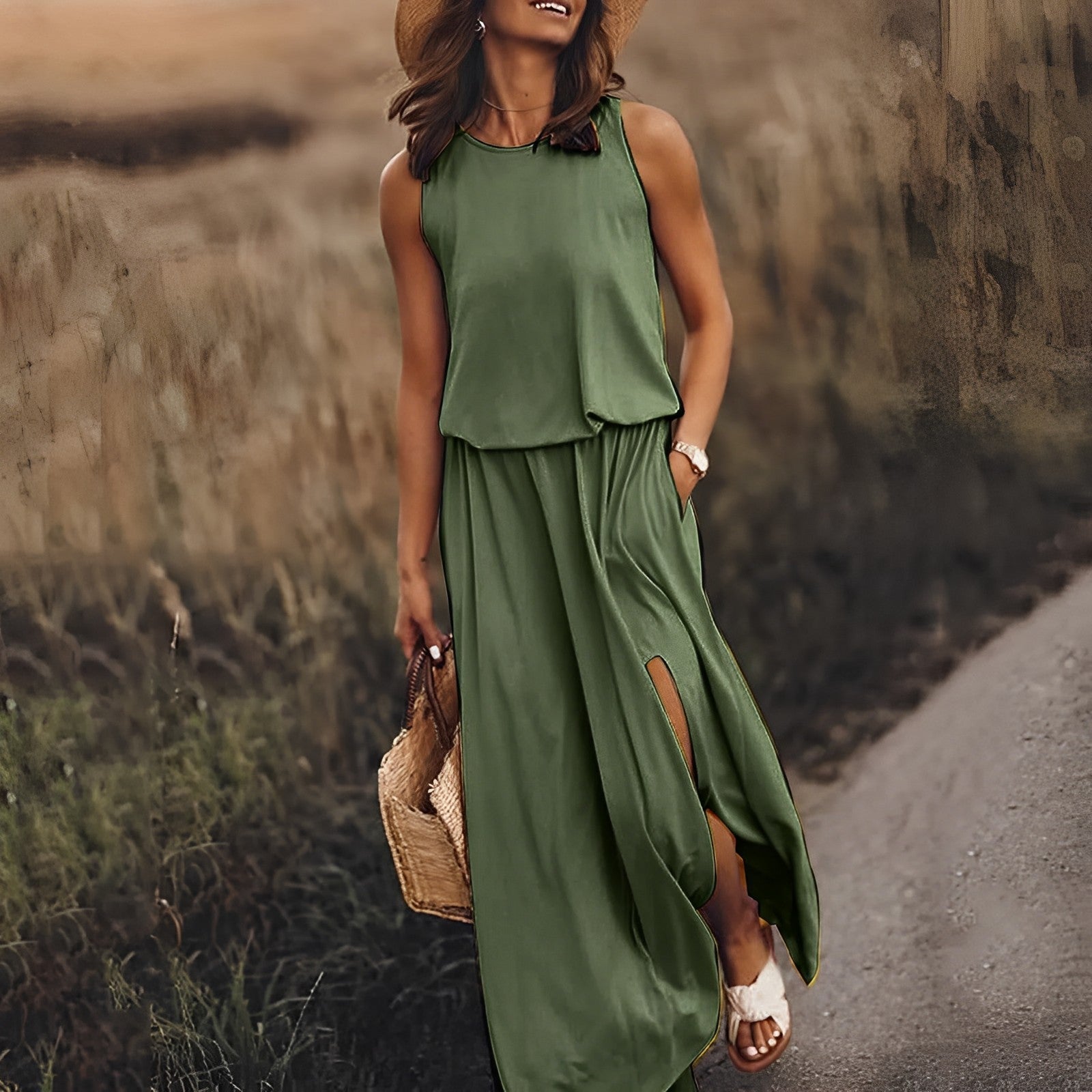 Kleid Mina mit geschlitztem Saum und zwei Taschen