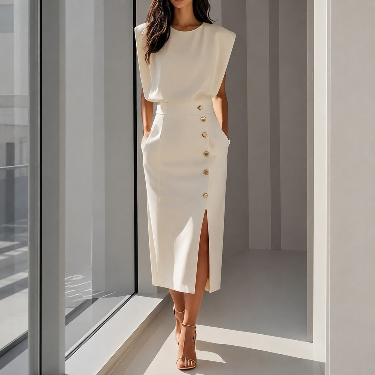 Ruth - Elegantes Midi-Kleid mit Schlitz