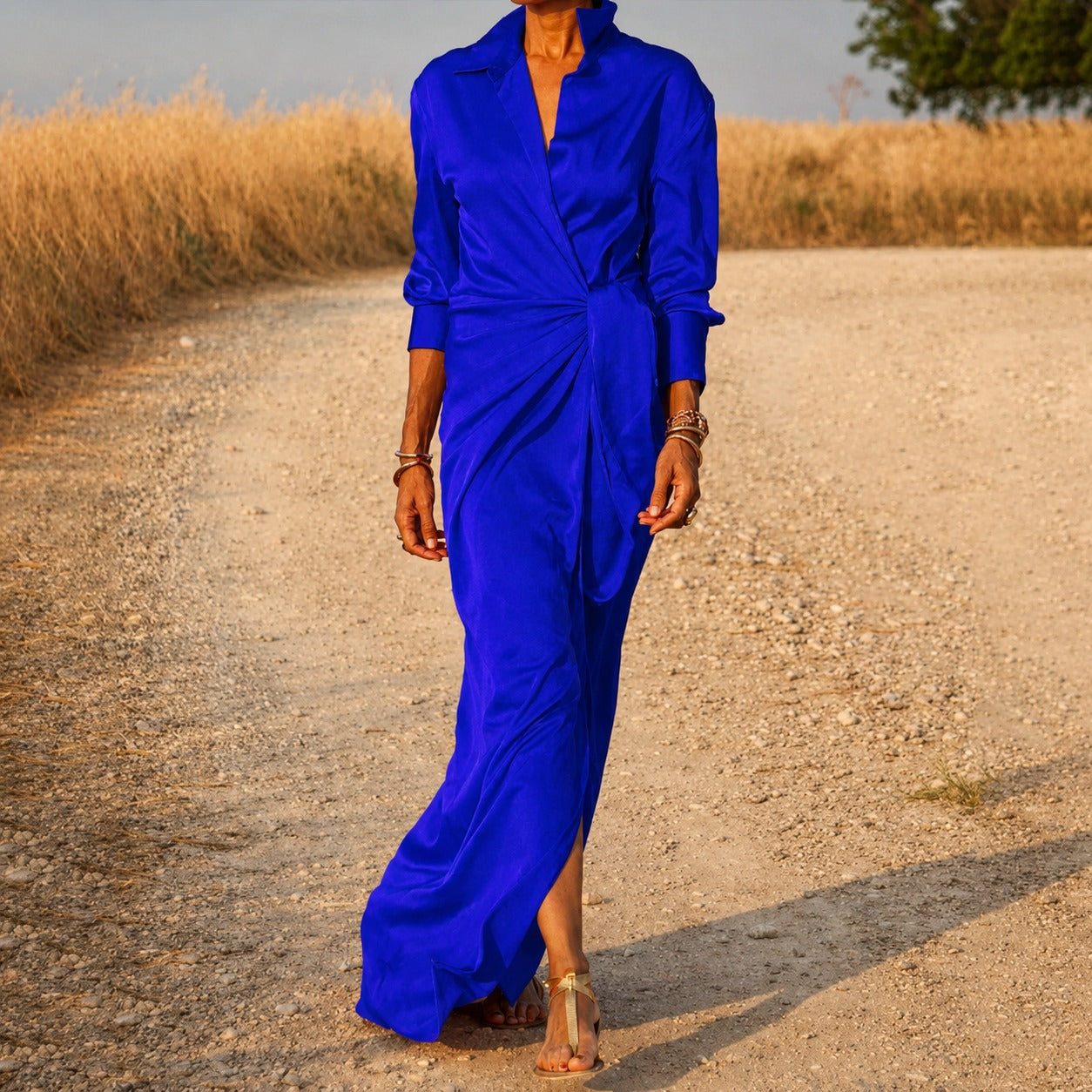Connie - Langärmliges Maxi-Wickelkleid