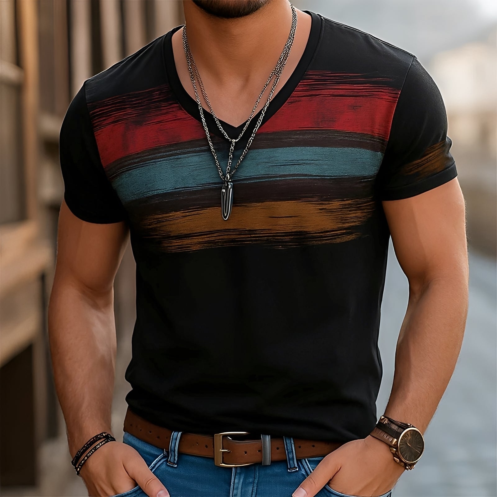 Kyle - Trendiges T-Shirt mit V-Ausschnitt und Muster
