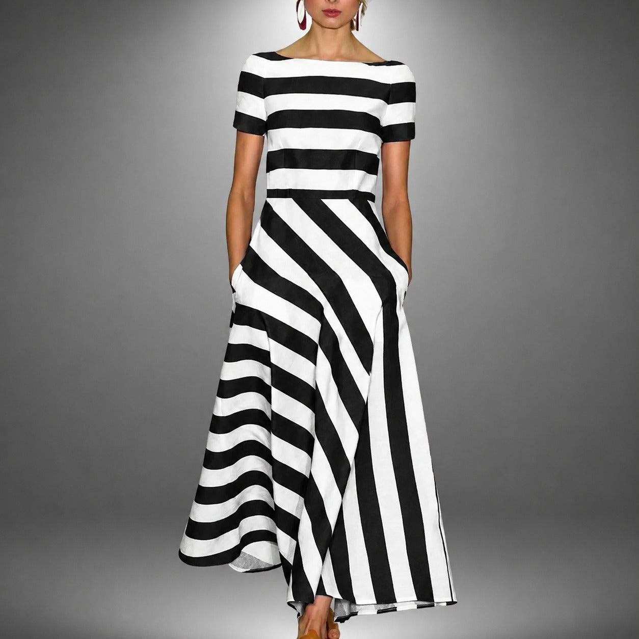 Darcie - Langes Kleid im gestreiften A-Linien-Look