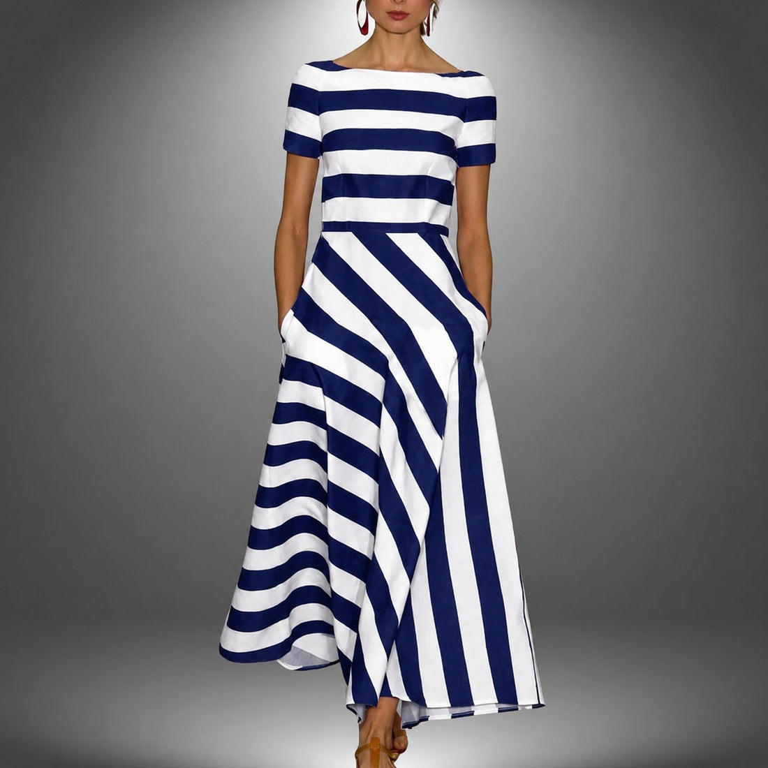 Darcie - Langes Kleid im gestreiften A-Linien-Look