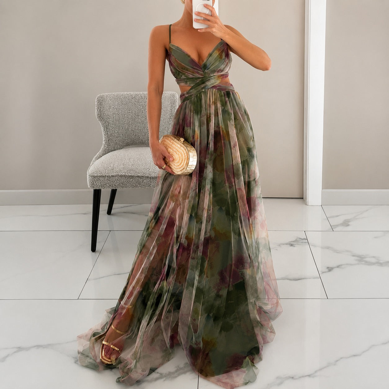 Michelle - Langes Kleid mit Blumendesign