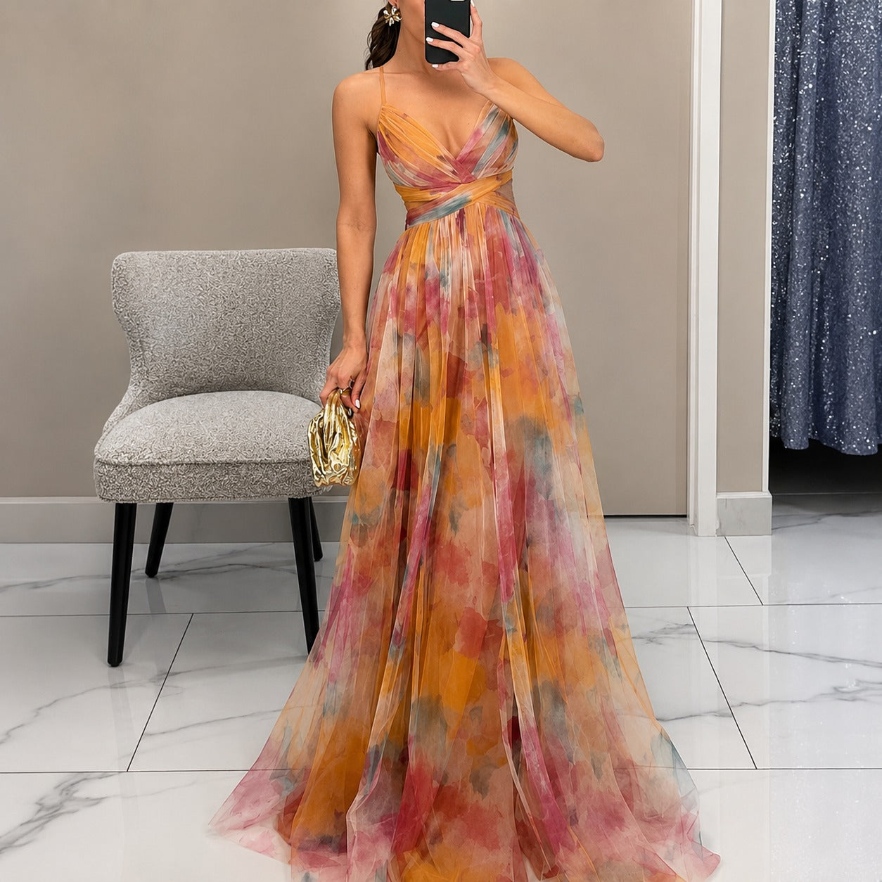 Michelle - Langes Kleid mit Blumendesign