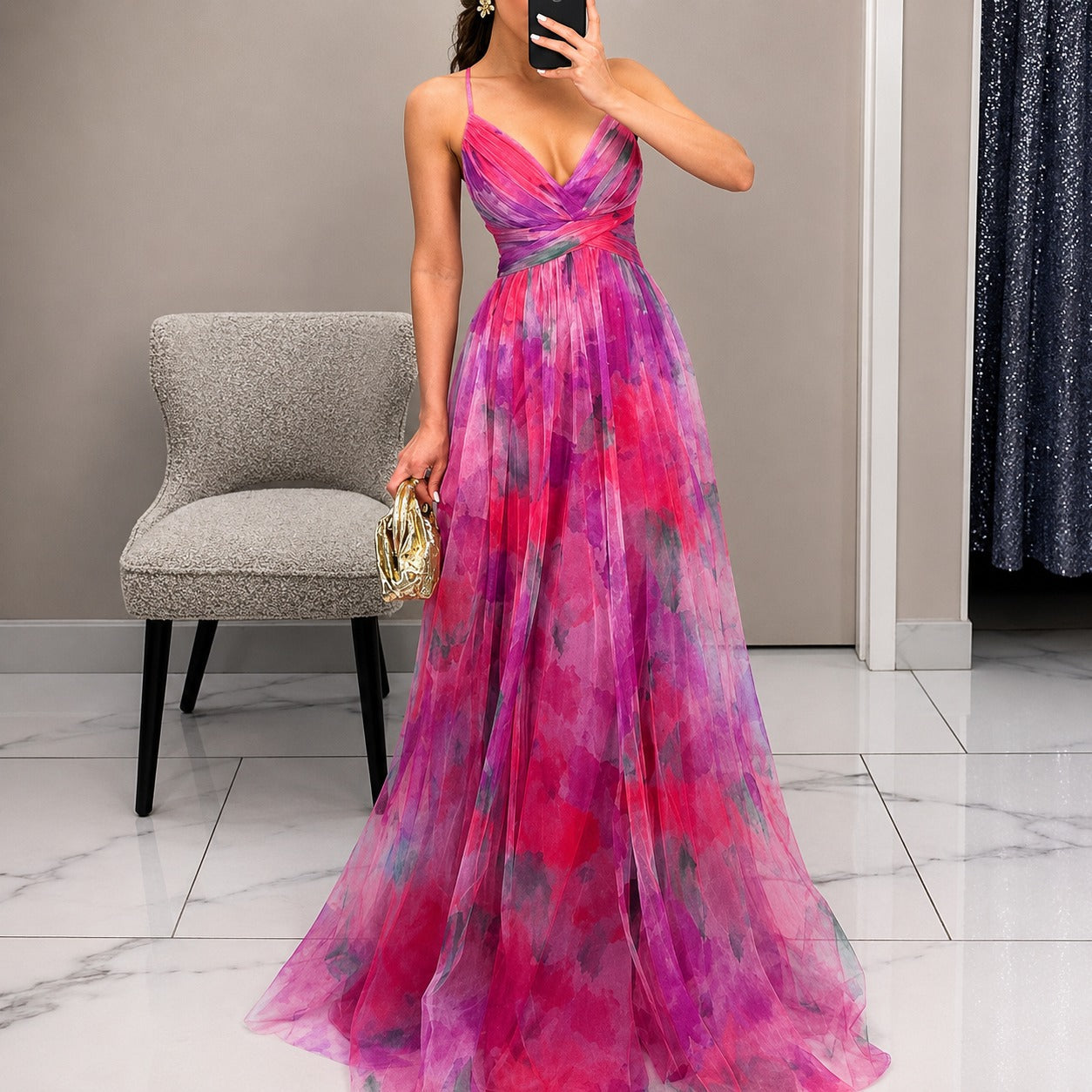 Michelle - Langes Kleid mit Blumendesign