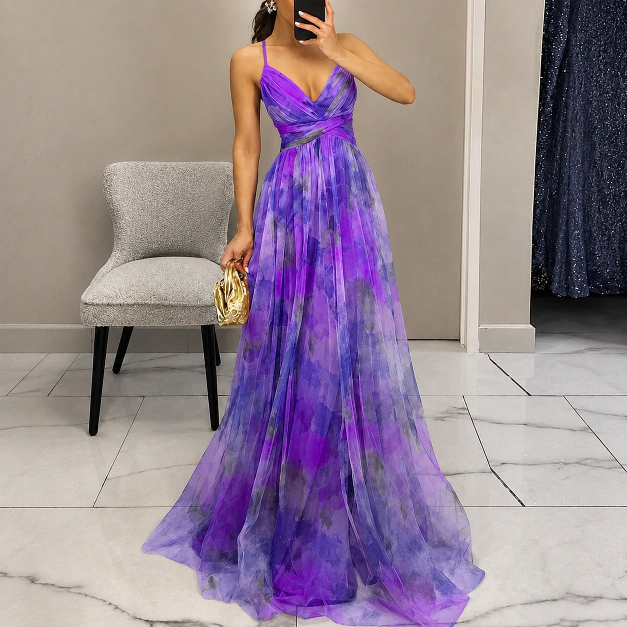 Michelle - Langes Kleid mit Blumendesign