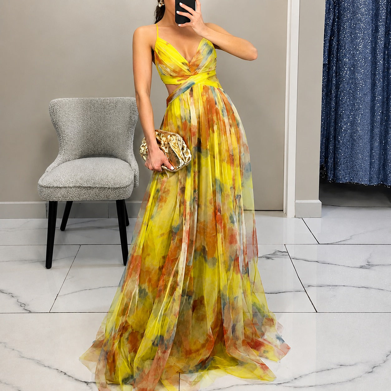 Michelle - Langes Kleid mit Blumendesign