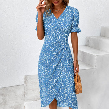 Gabriella - Stilvolles Kleid mit floralem Design und asymmetrischem Schnitt