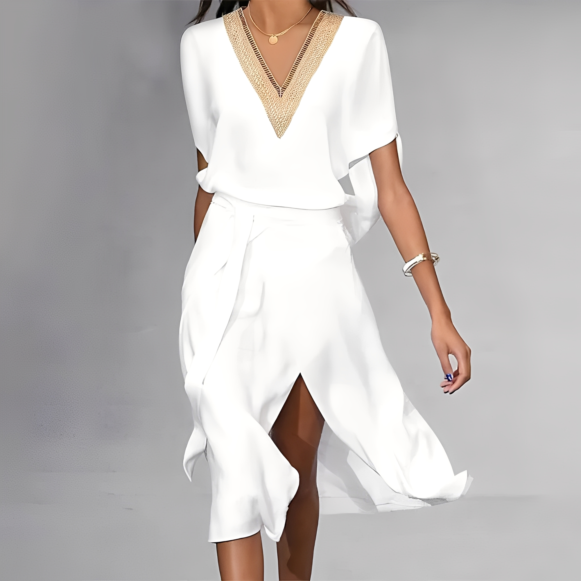 Isabella – Weißes Midi-Kleid für Damen