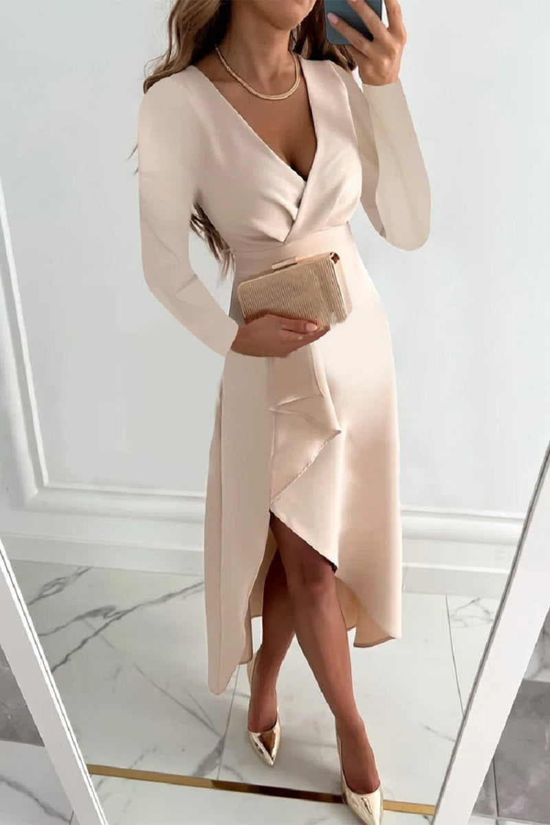 Cherry - Stilvolles, unifarbenes plissiertes Kleid