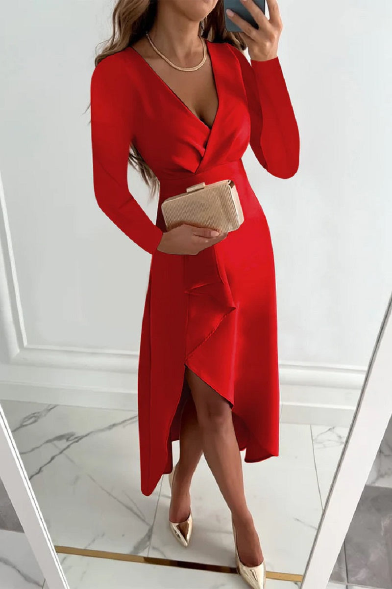 Cherry - Stilvolles, unifarbenes plissiertes Kleid