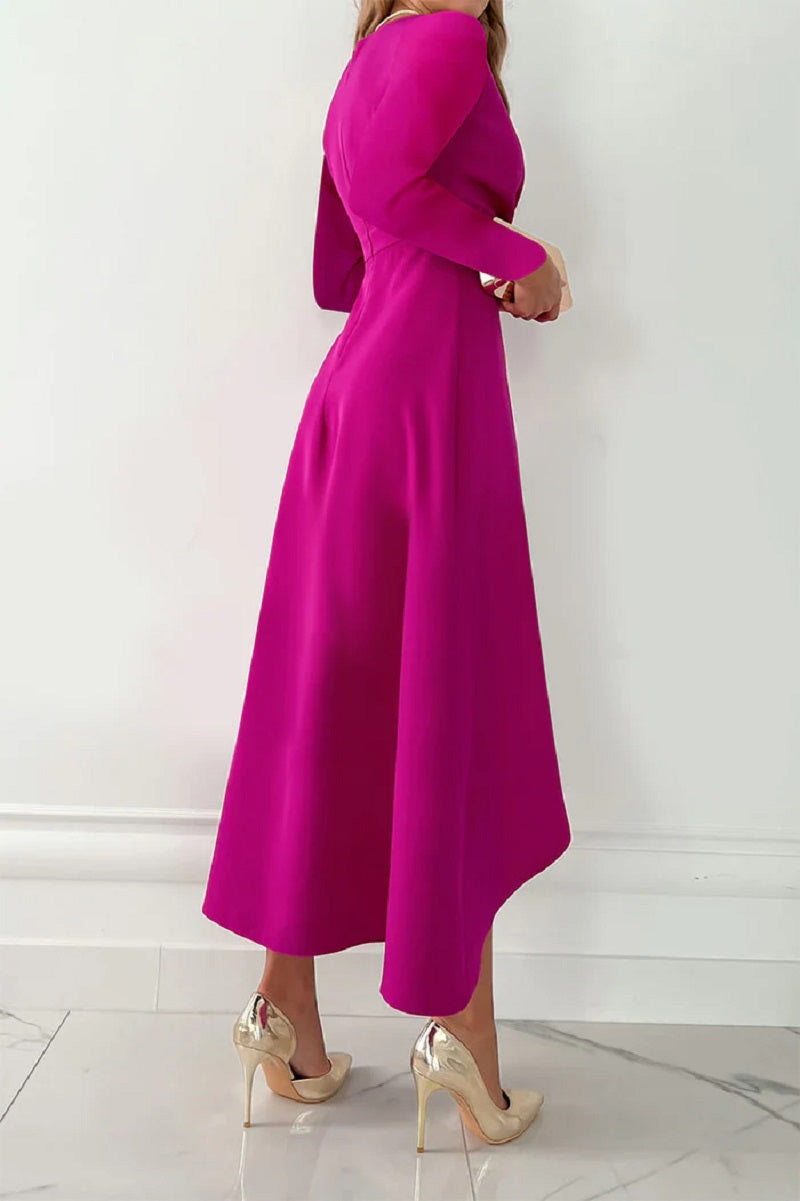 Cherry - Stilvolles, unifarbenes plissiertes Kleid