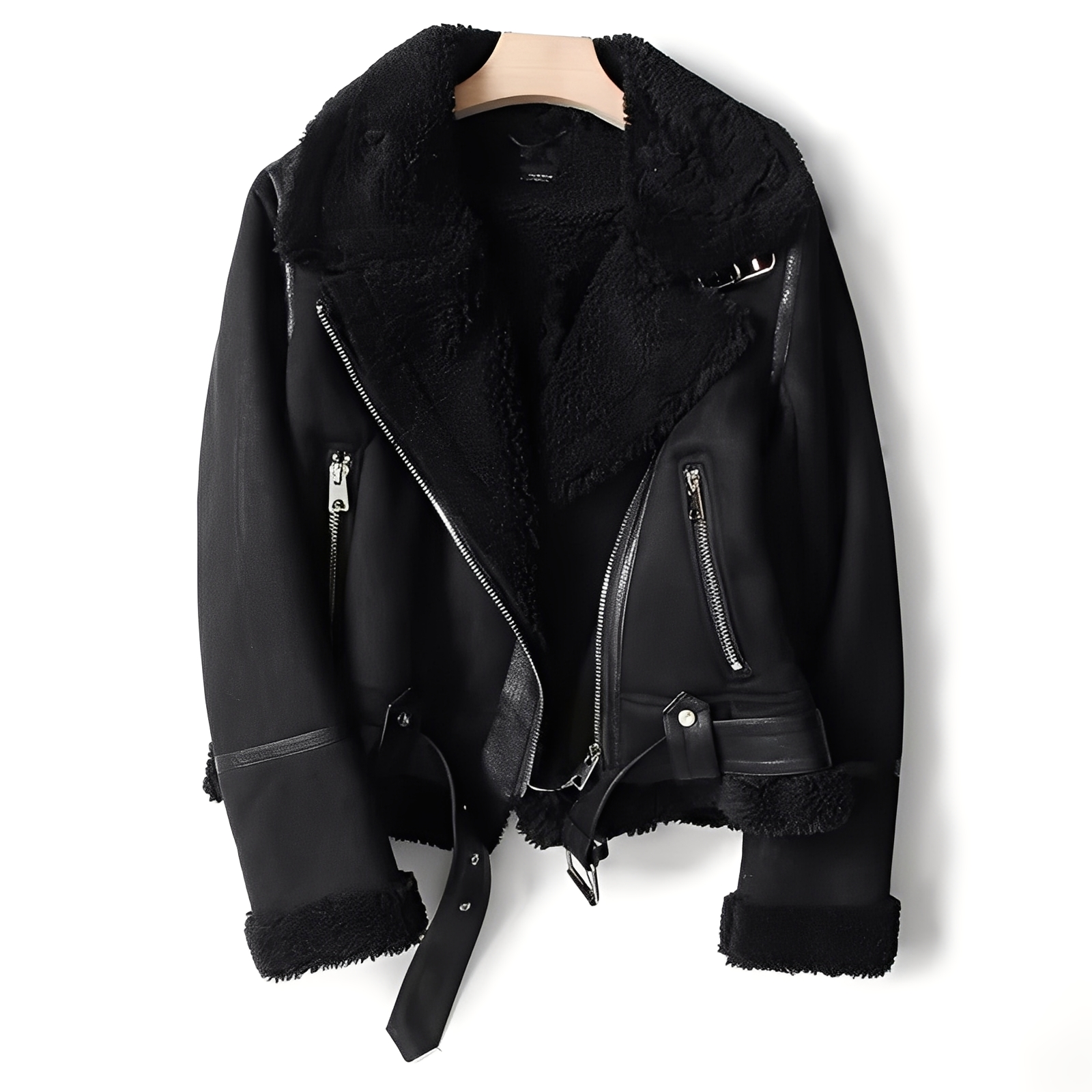 Yasmine - Warme Damen-Bikerjacke mit Schaffell