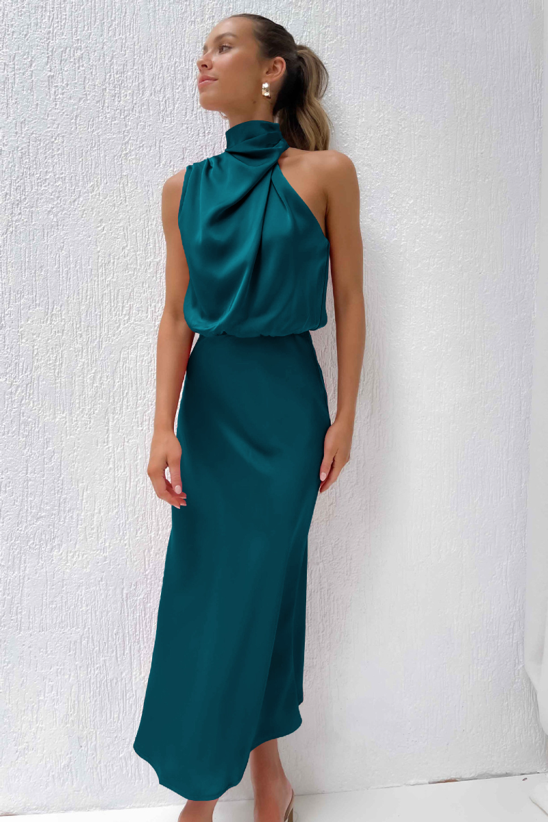 Elianna – Stilvolles Midi-Kleid mit asymmetrischem Ausschnitt