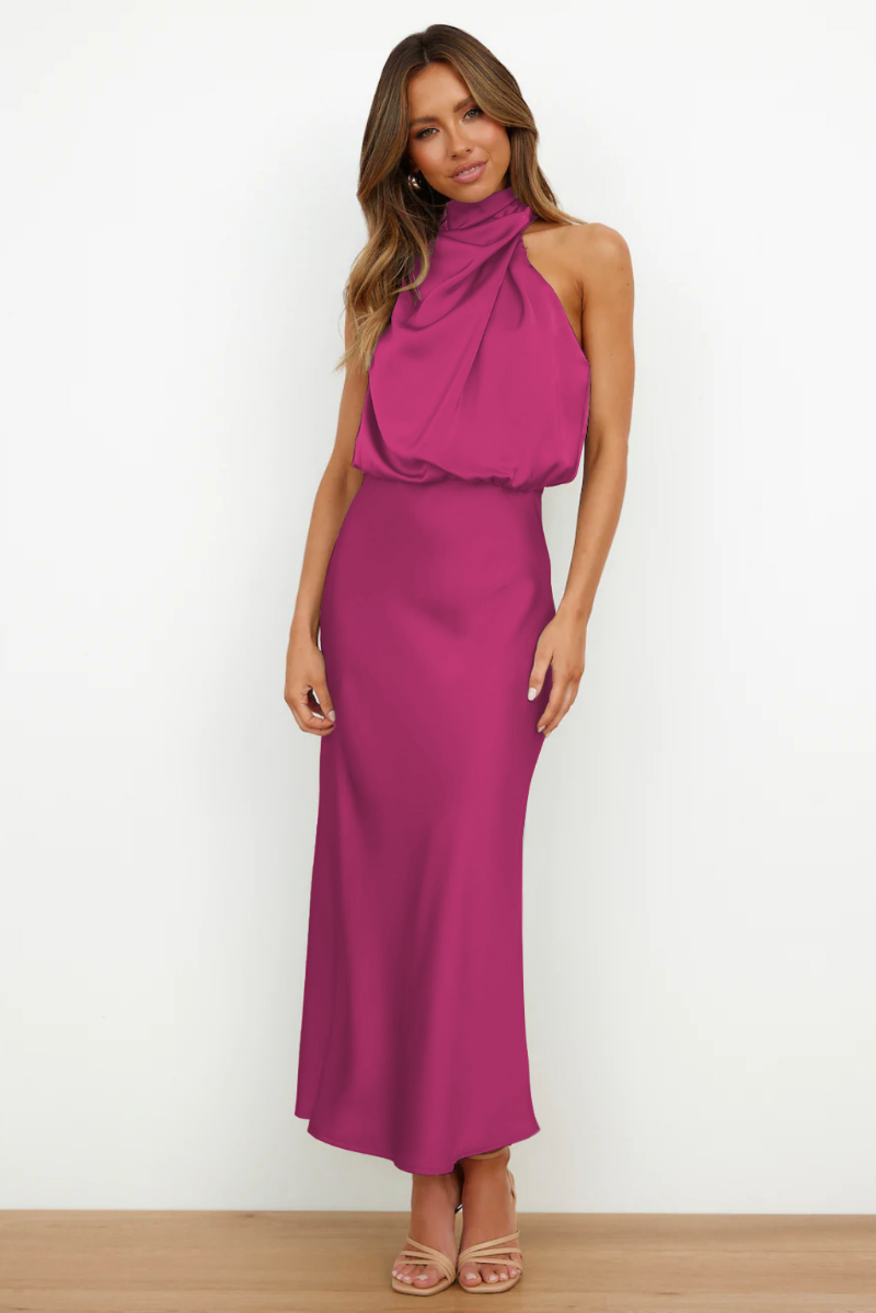 Elianna – Stilvolles Midi-Kleid mit asymmetrischem Ausschnitt