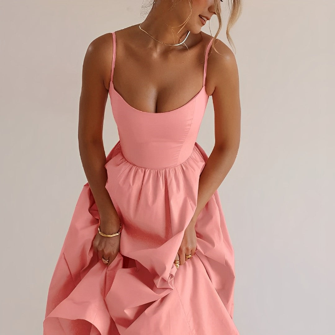 Fabiana - Damenkleid mit schmalen Trägern und Rüschendetails
