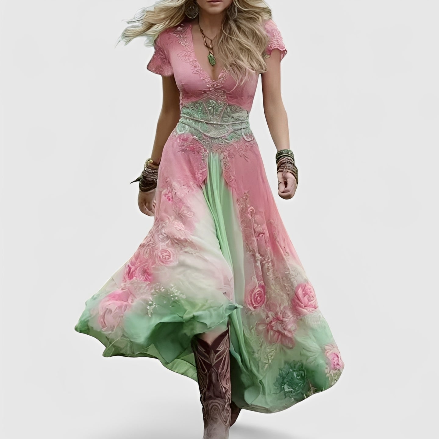 Lella – Elegantes Kleid mit Bestickungen und V-Ausschnitt
