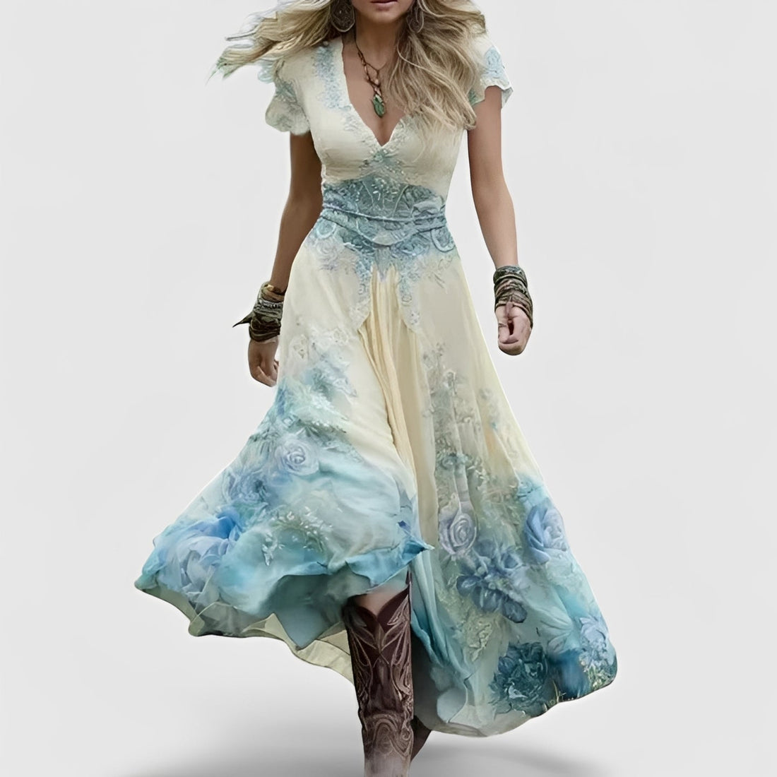 Lella – Elegantes Kleid mit Bestickungen und V-Ausschnitt