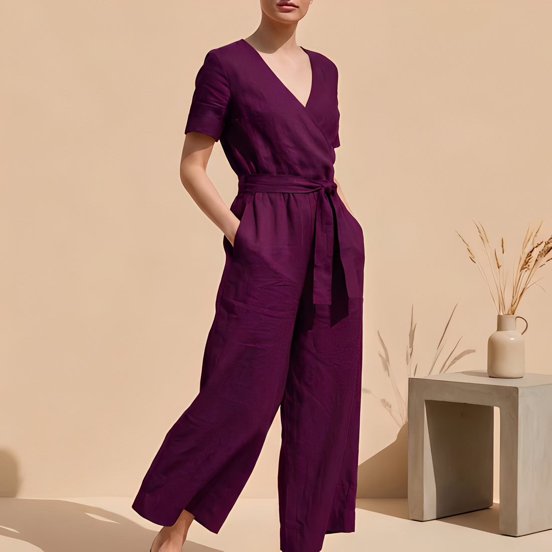 Charliya - Eleganter Jumpsuit mit vorderem Knoten für Frauen