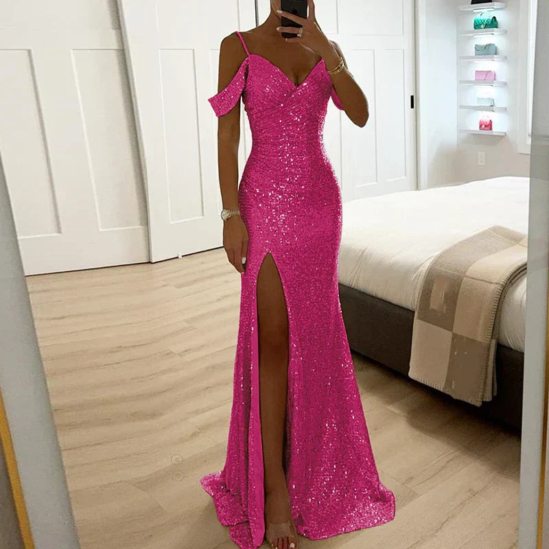 Lorena – Schulterfreies Abendkleid mit Pailletten