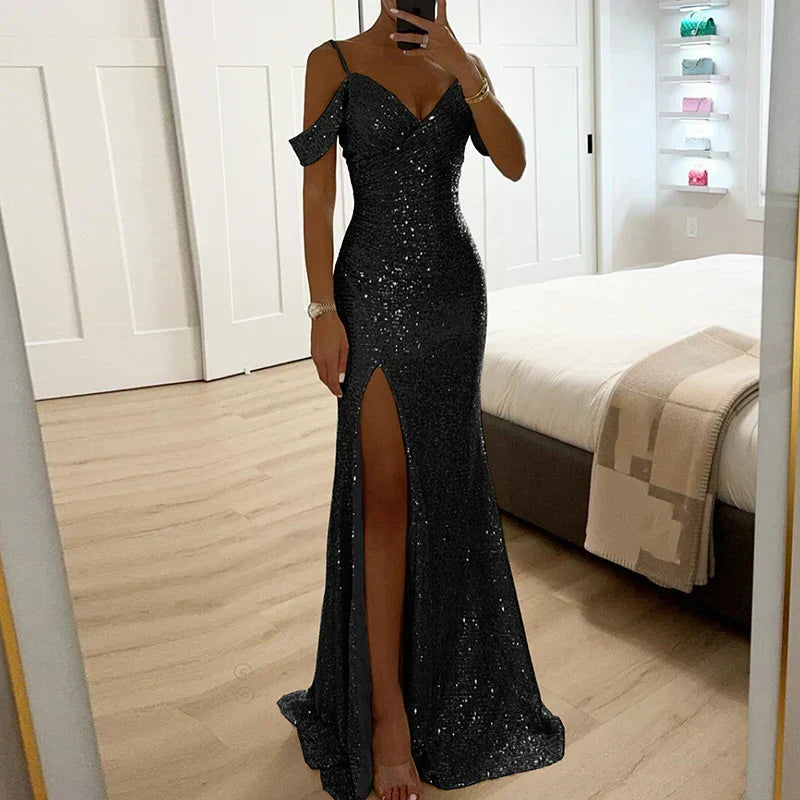 Lorena – Schulterfreies Abendkleid mit Pailletten