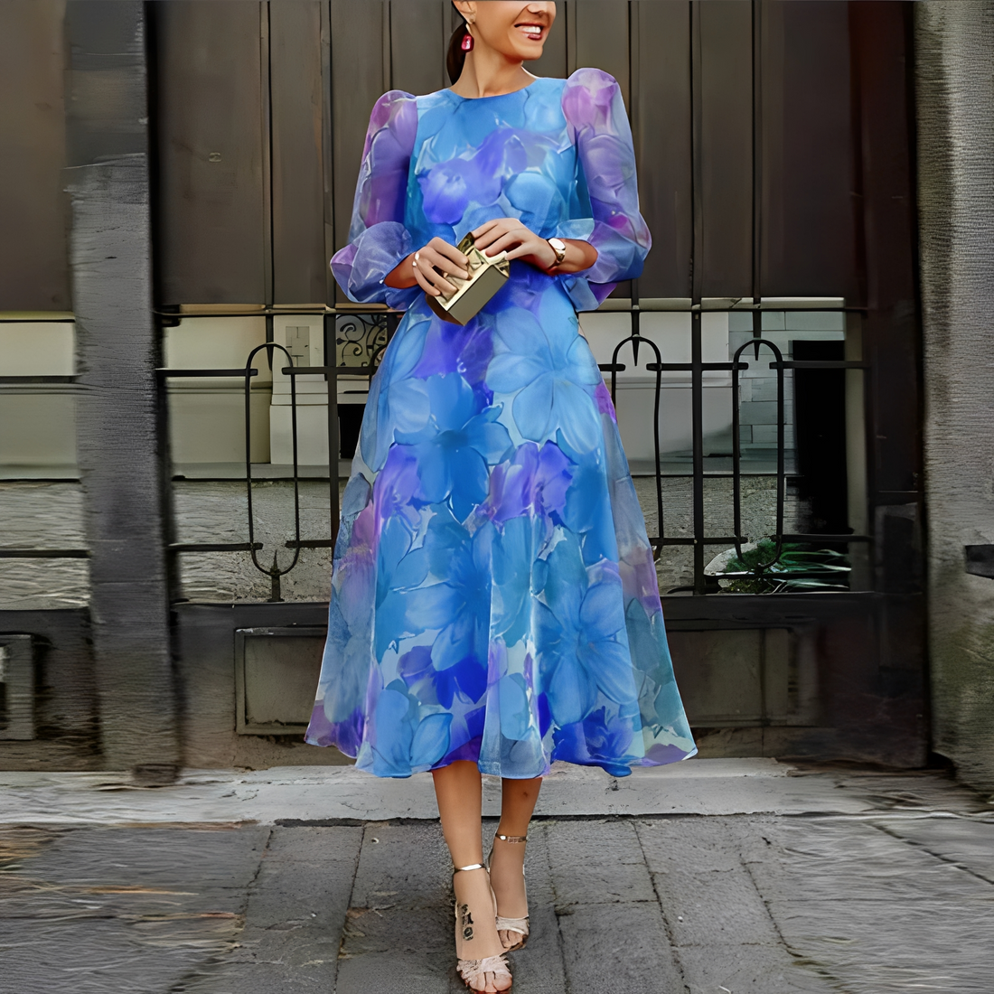 Elvie - Elegantes Blumenkleid mit langen Ärmeln für Frauen