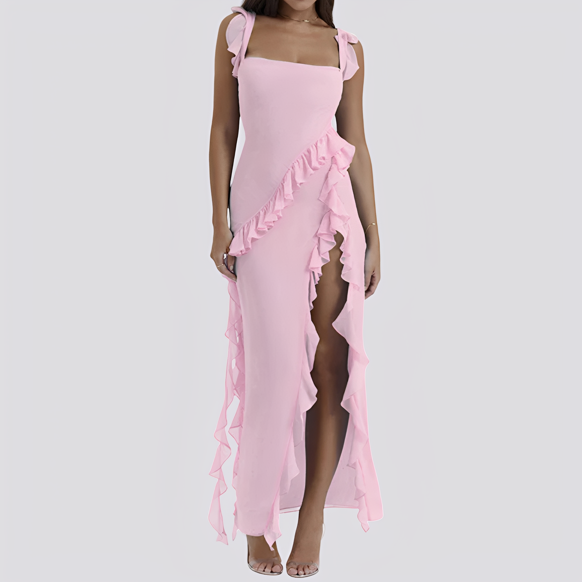 Lyvia - Damenkleid mit tiefem Schlitz und Rüschen für einen lässigen Stil