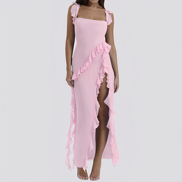 Lyvia - Damenkleid mit tiefem Schlitz und Rüschen für einen lässigen Stil