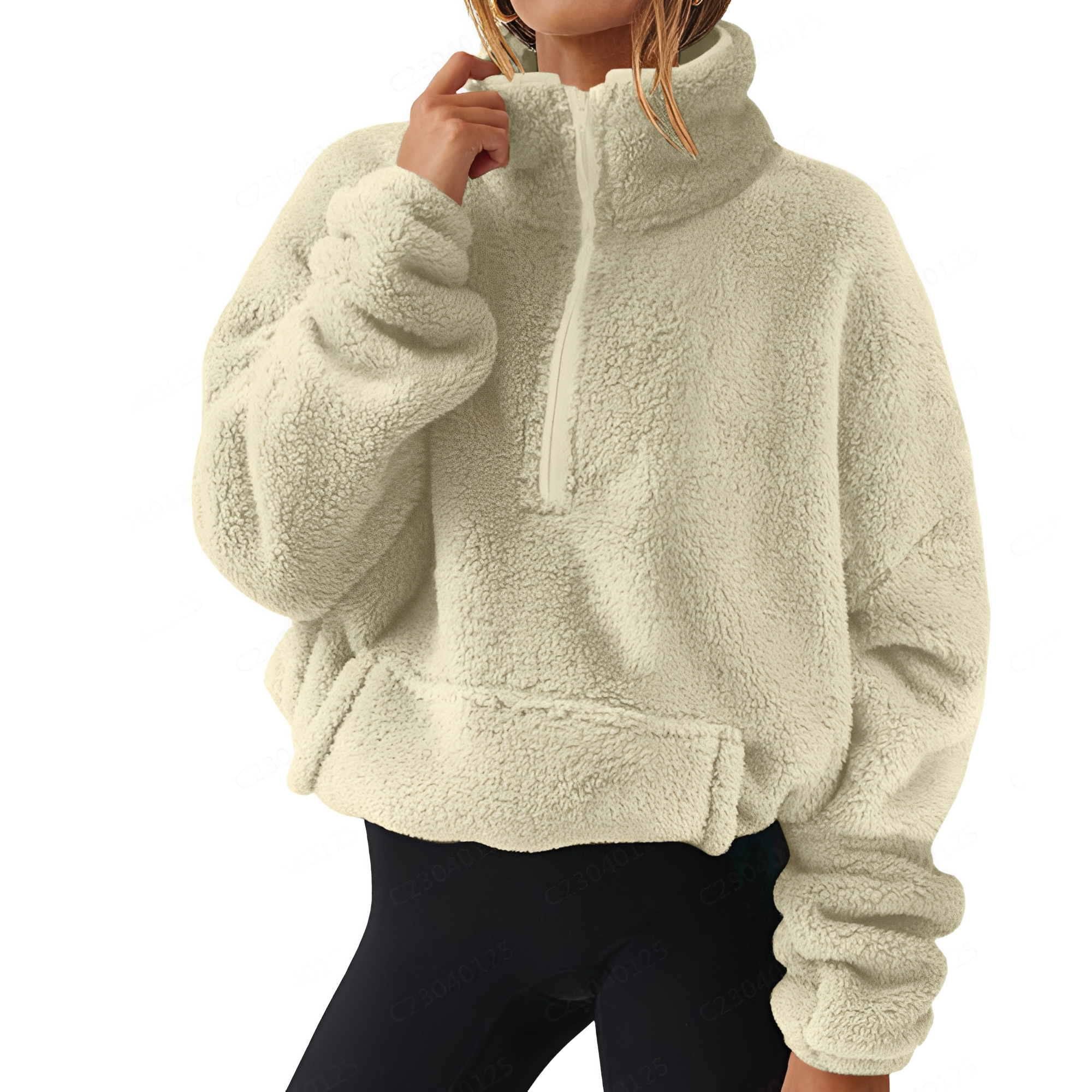 Tiffany - Gemütlicher Samtpullover mit halbem Reißverschluss für Damen