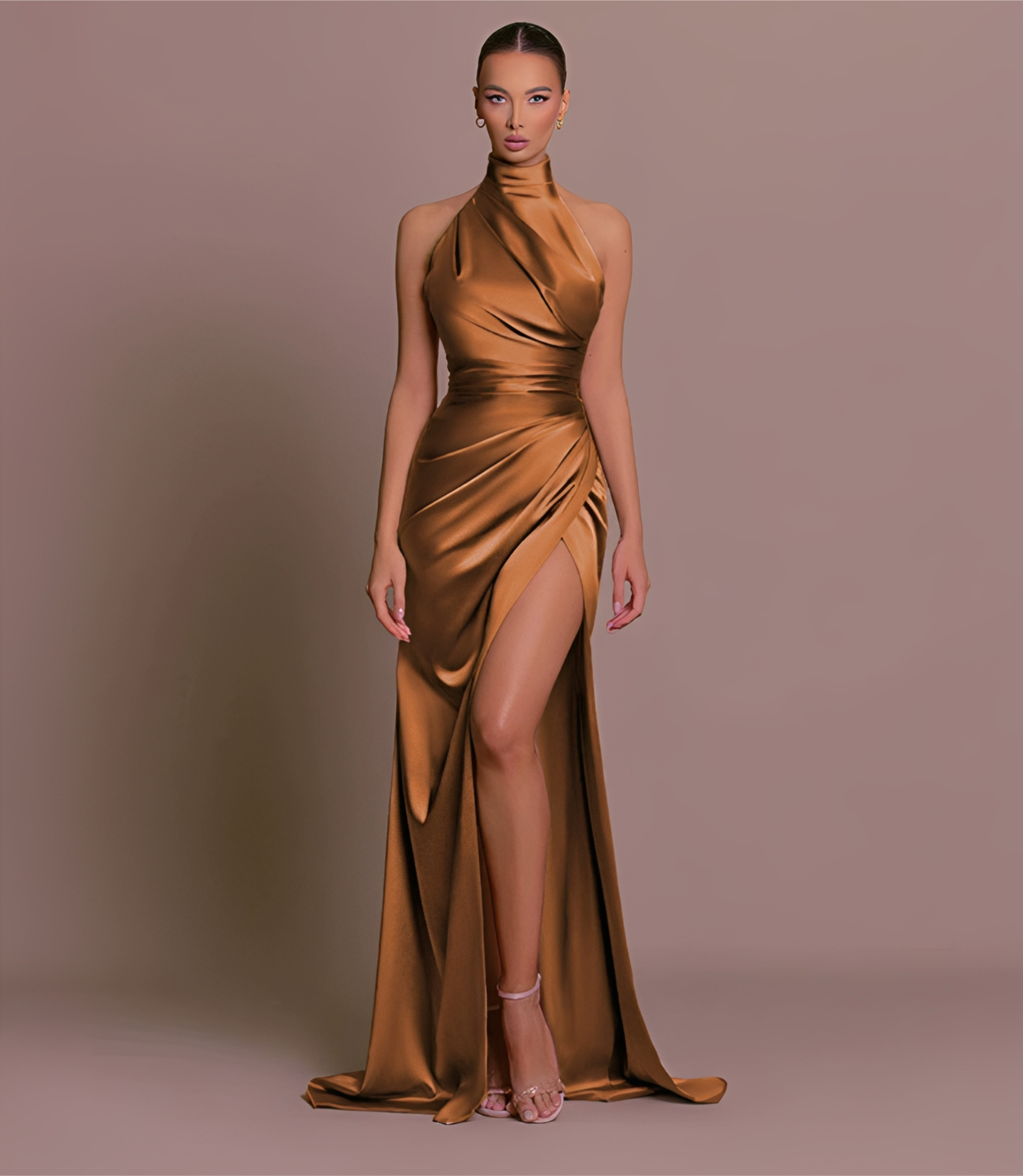 Margie - Elegantes Neckholder-Kleid mit hohem Schlitz für Damen