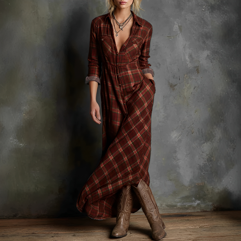 Libby - Komfortables Damenkleid mit kariertem Kragen