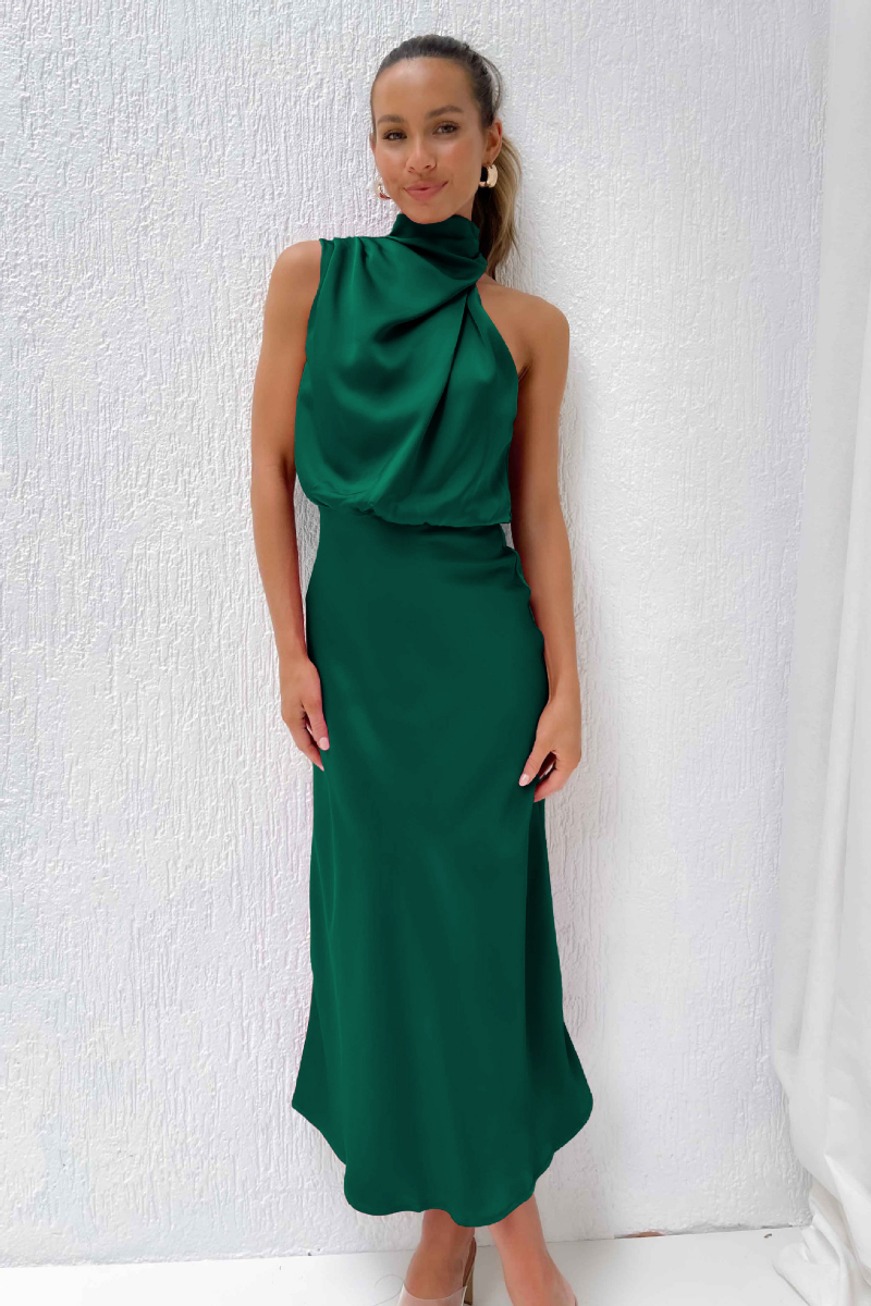 Elianna – Stilvolles Midi-Kleid mit asymmetrischem Ausschnitt