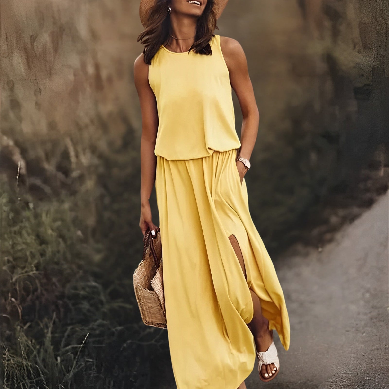 Kleid Mina mit geschlitztem Saum und zwei Taschen