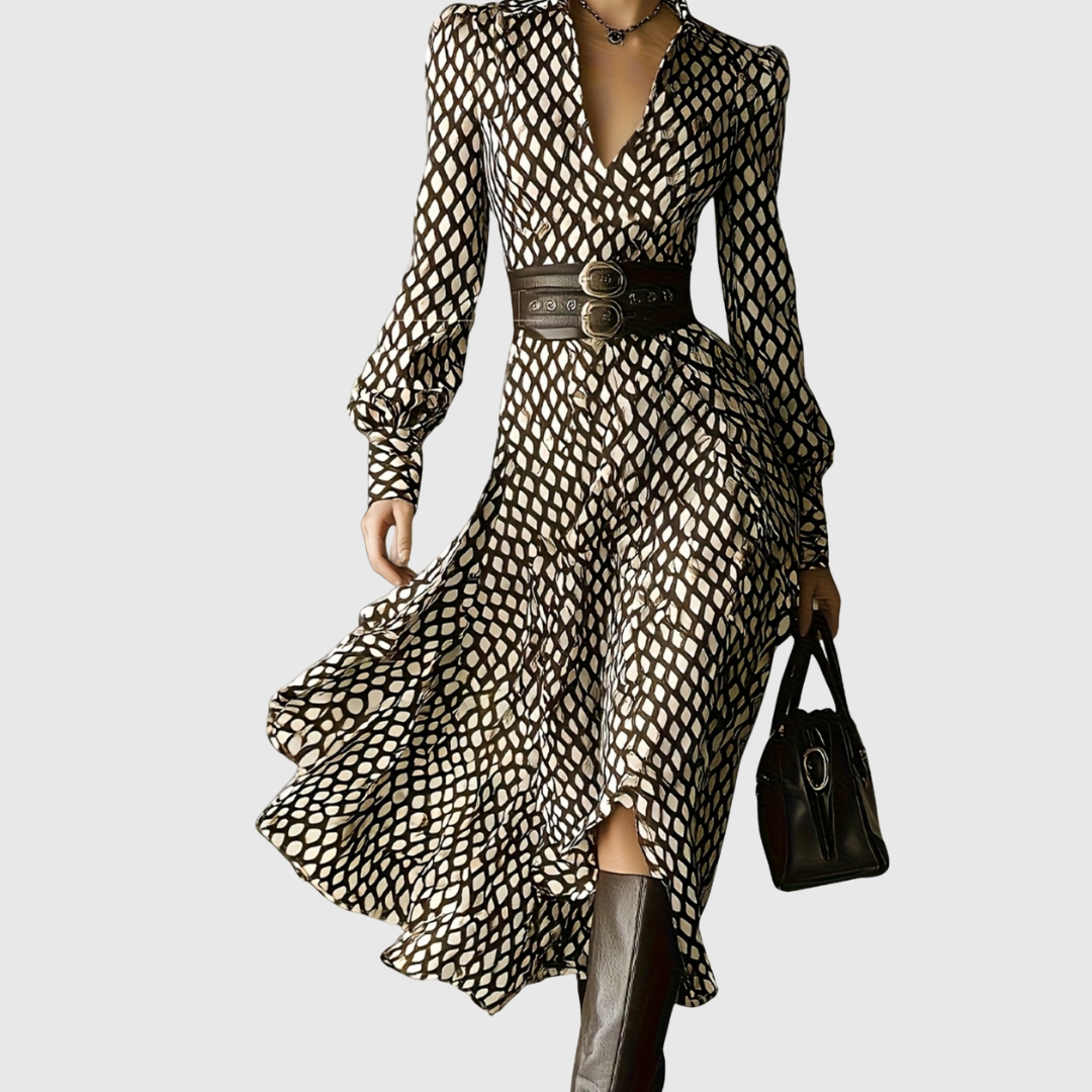 Bella - Elegantes Kleid mit Rautenprint und taillierter Taille