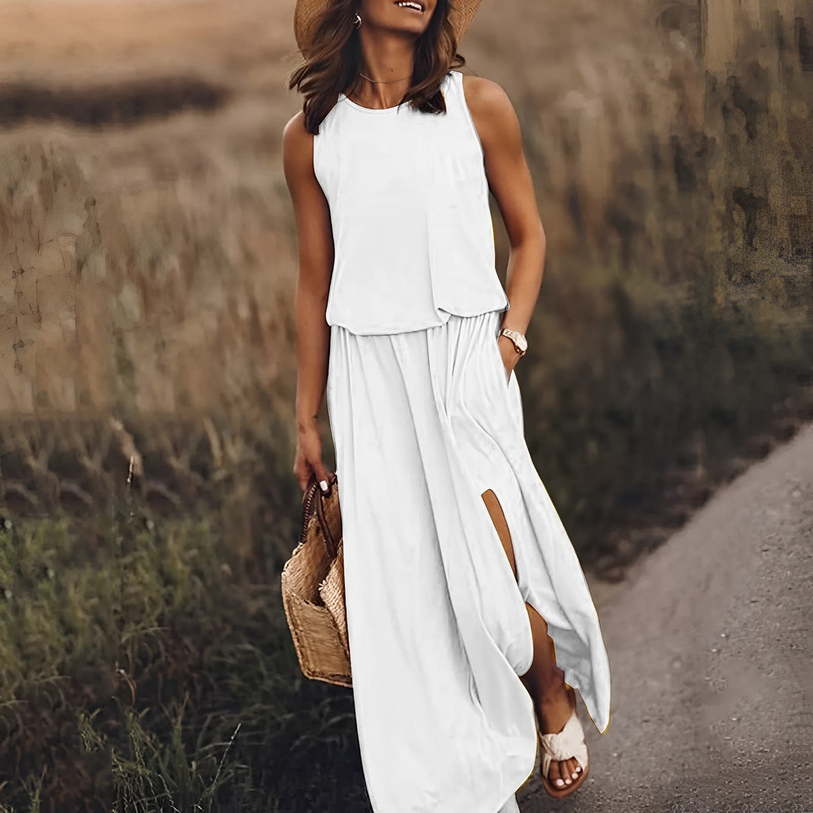 Kleid Mina mit geschlitztem Saum und zwei Taschen